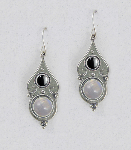 Sterling Silver Rainbow Moonstone And Hematite Gemstone Drop Dangle Earrings